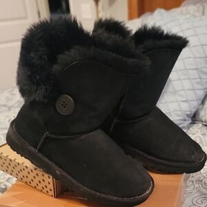 UGG Black Fur-Trimmed Winter Boots